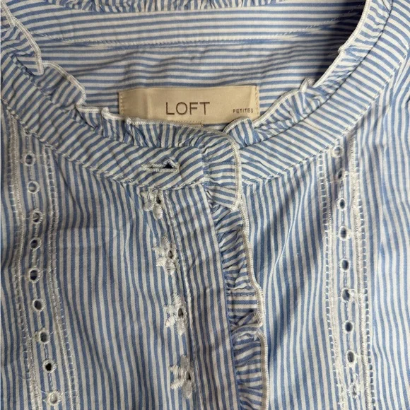 LOFT Light Blue Eyelet Ruffle-Sleeve Blouse - Picture 3 of 7